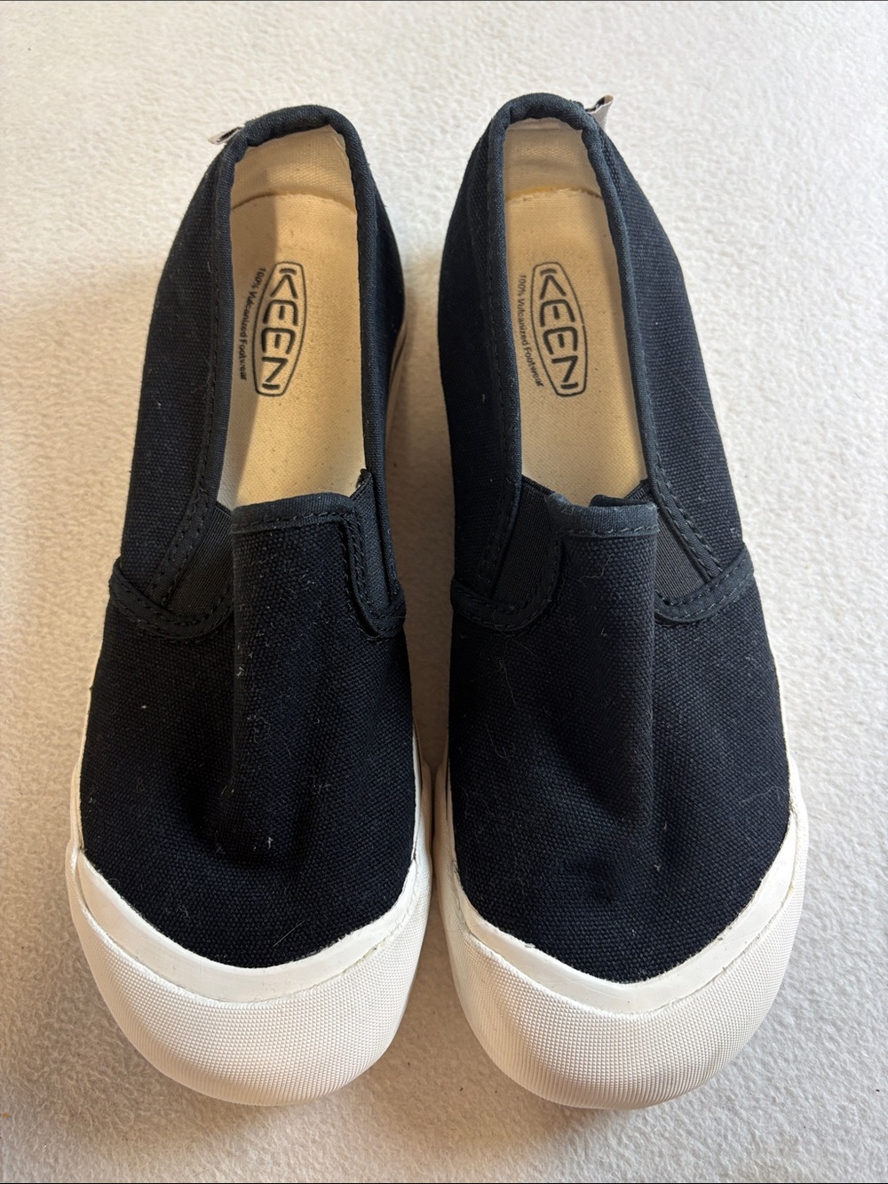 Keen Black Slip-On Canvas Sneakers with White Toe